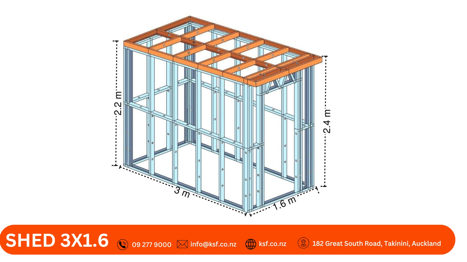 Shed Steel Frame Kitset - 3m x 1.6m FREE DELIVERY*