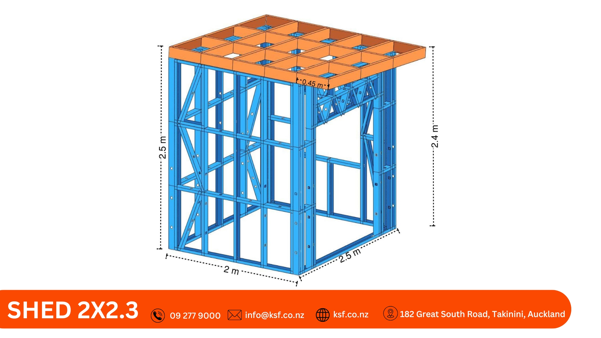 Shed Steel Frame Kitset - 2.3m x 2m FREE DELIVERY*