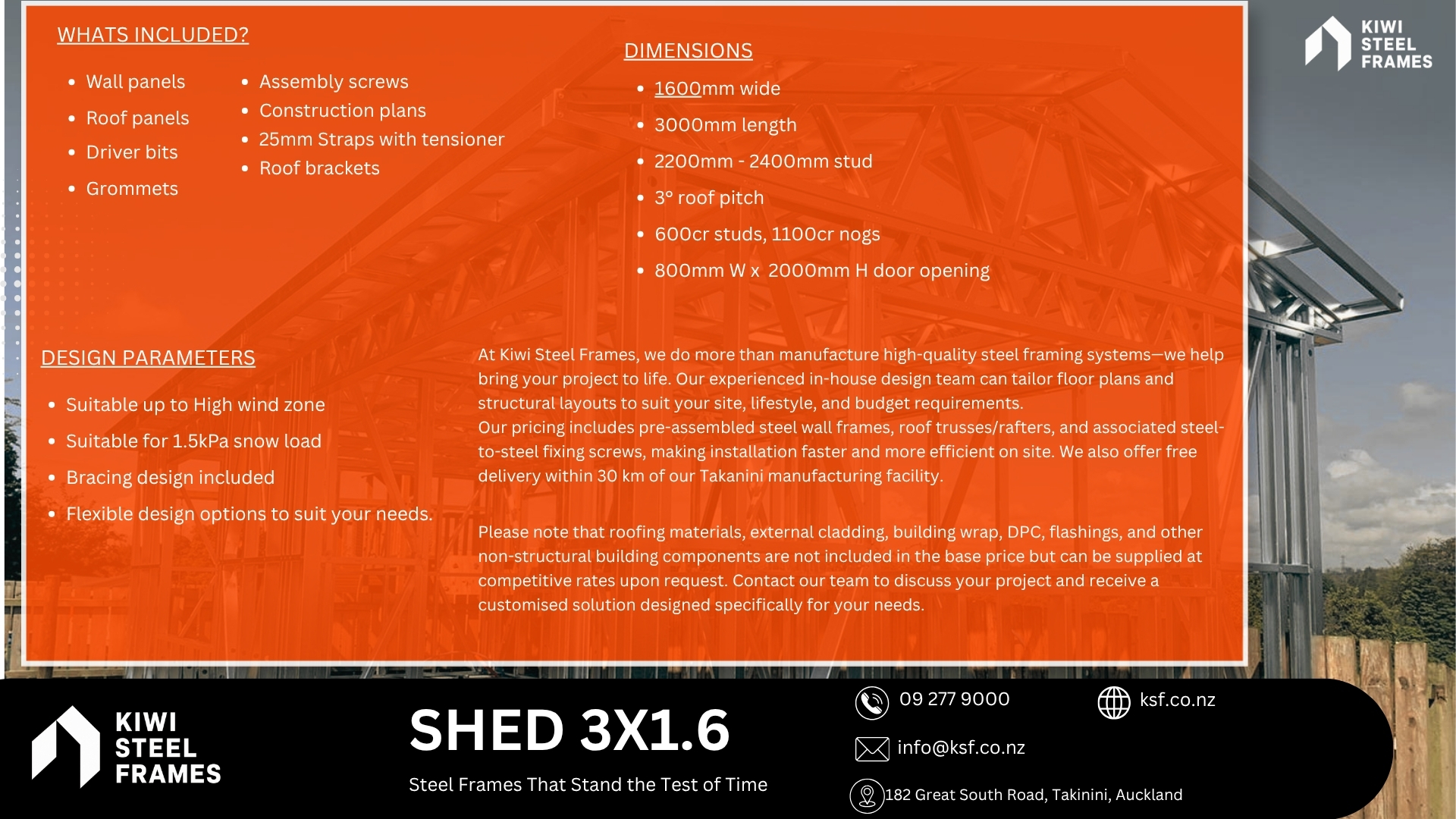 Shed Steel Frame Kitset - 3m x 1.6m FREE DELIVERY* - Image 2
